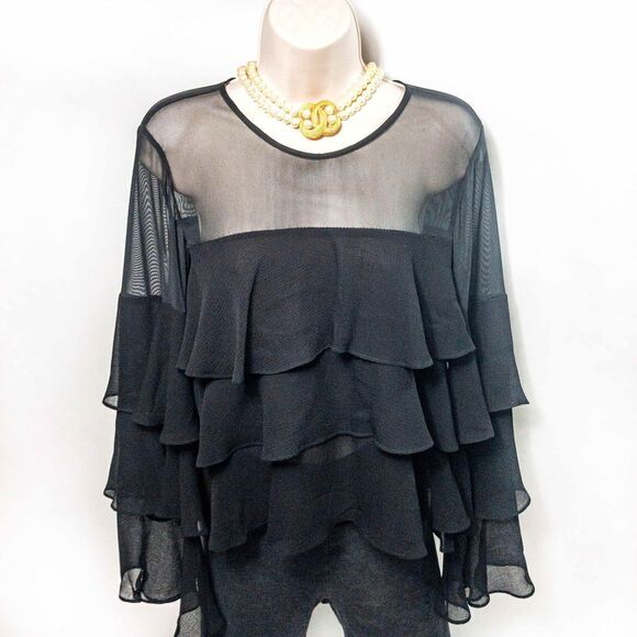 BCBGeneration Sheer Black Tiered Ruffle Blouse Sz XS - Picture 1 of 10